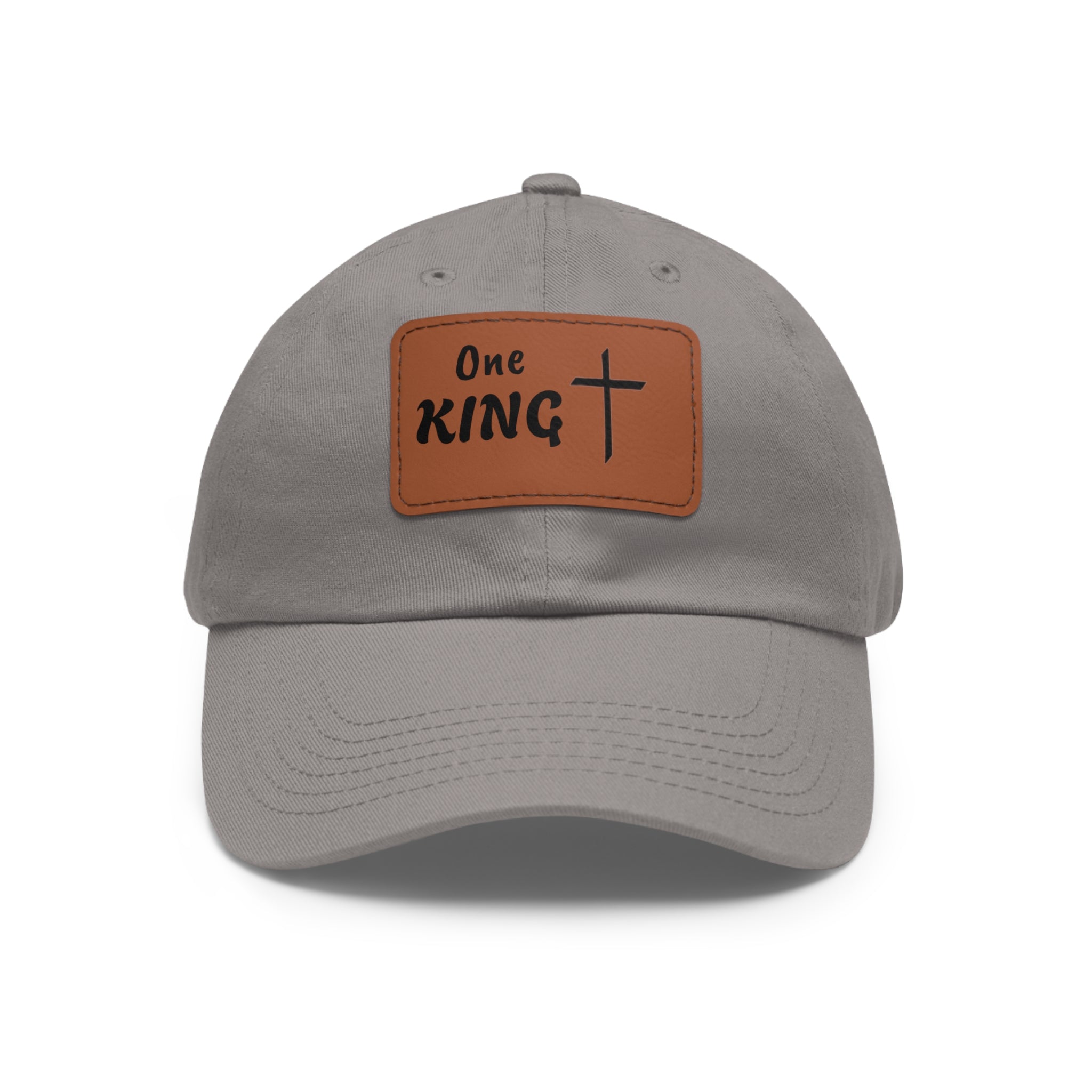 Faith-Inspired Dad Hat, One King Leather Patch Cap, Casual Summer Hat, Christian Gift for Dad, Stylish Dad Hat for All Occasions