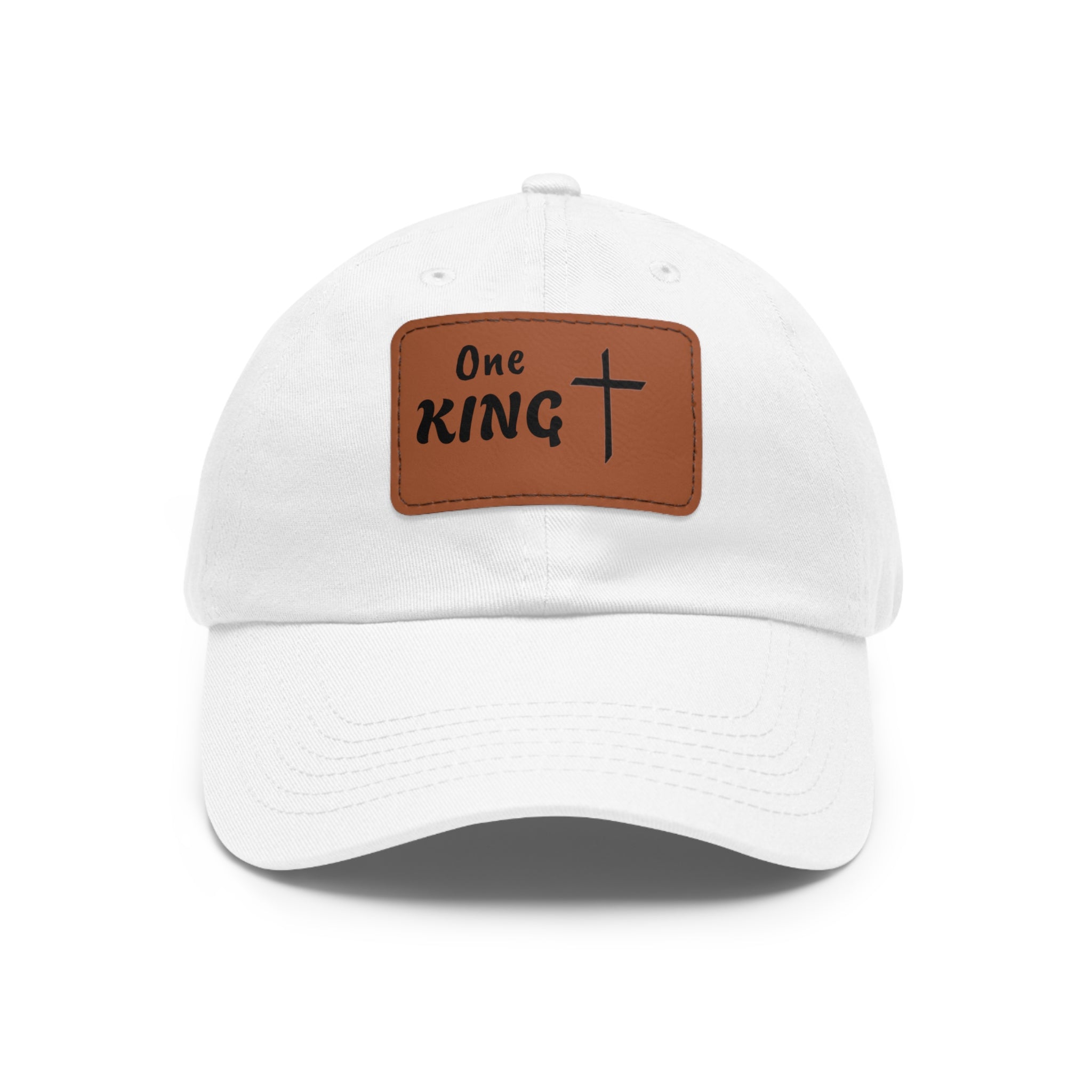 Faith-Inspired Dad Hat, One King Leather Patch Cap, Casual Summer Hat, Christian Gift for Dad, Stylish Dad Hat for All Occasions