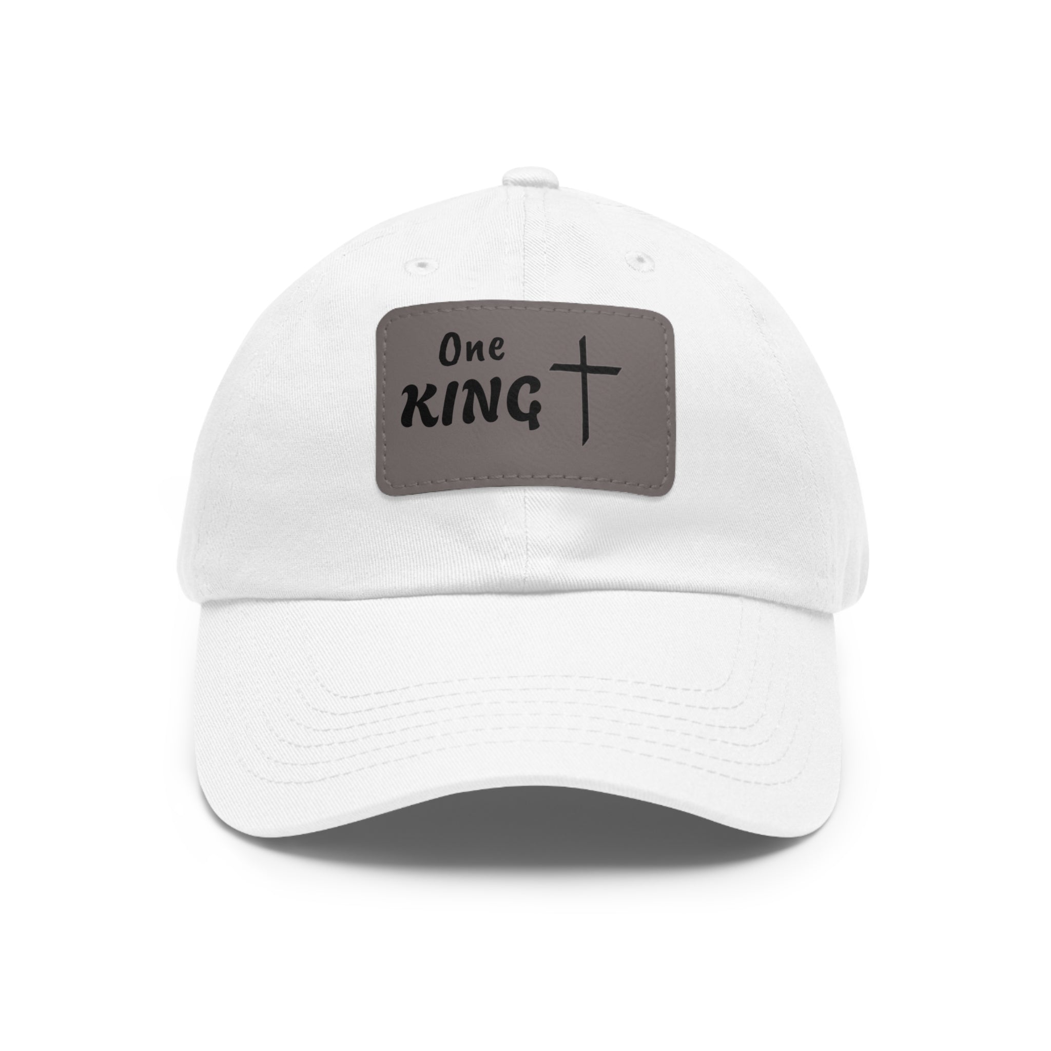 Faith-Inspired Dad Hat, One King Leather Patch Cap, Casual Summer Hat, Christian Gift for Dad, Stylish Dad Hat for All Occasions