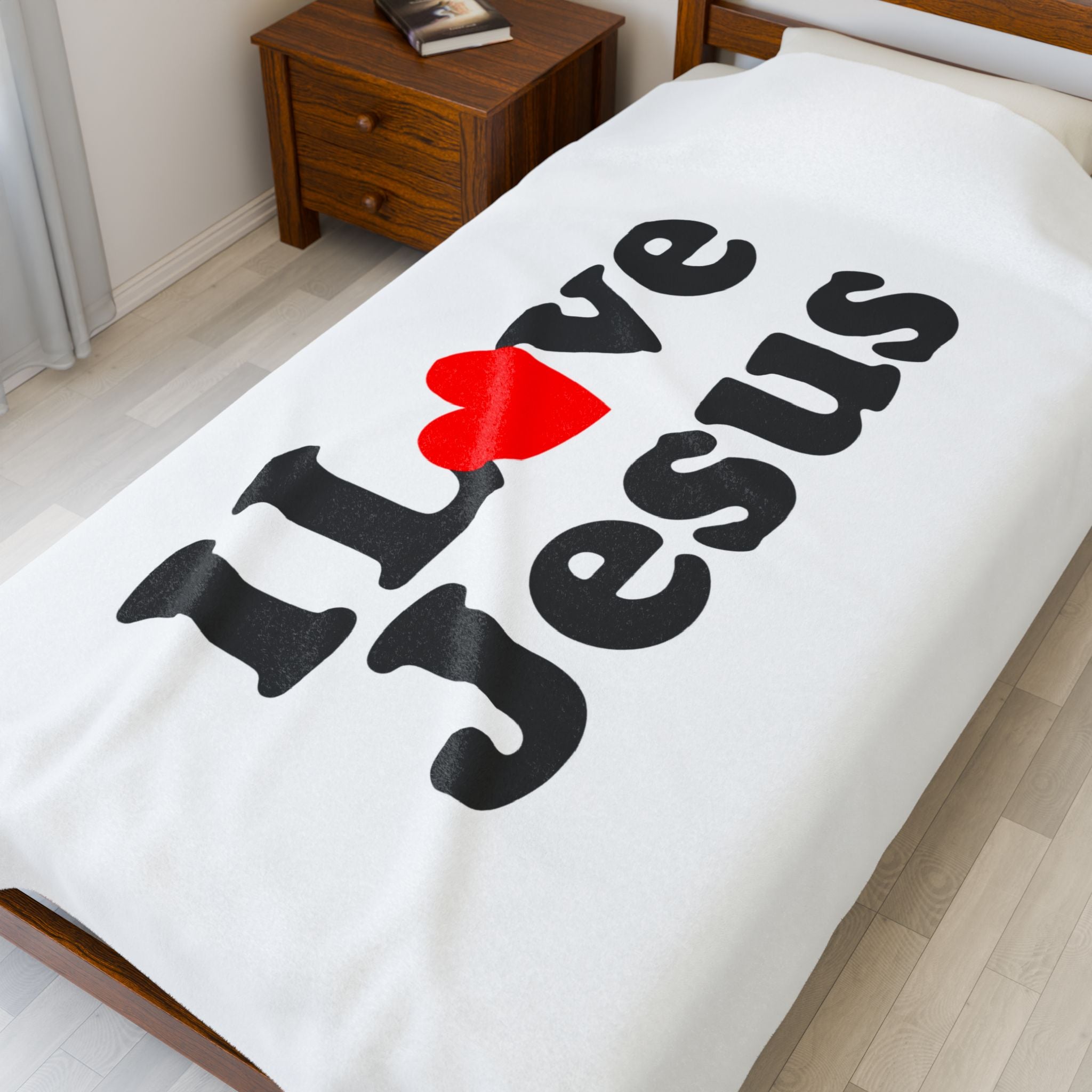 I Love Jesus Velveteen Plush Blanket, Cozy Christian Gift, Home Décor, Religious Blanket, Perfect for Church & Everyday Use