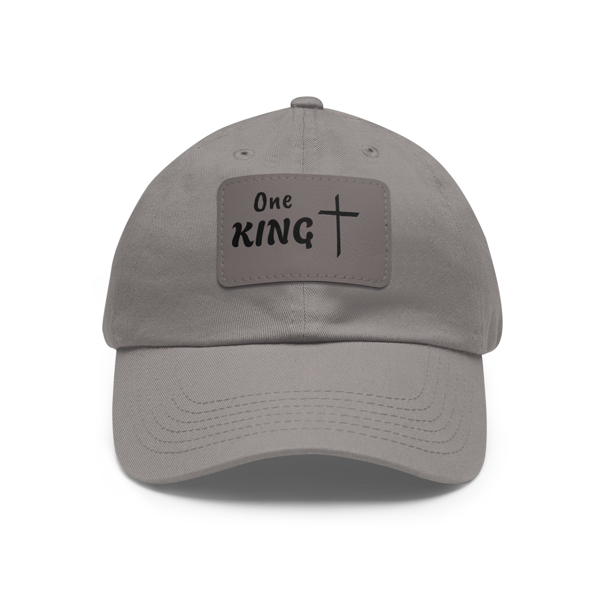 Faith-Inspired Dad Hat, One King Leather Patch Cap, Casual Summer Hat, Christian Gift for Dad, Stylish Dad Hat for All Occasions