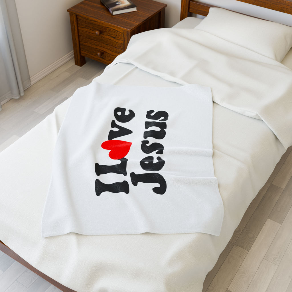 I Love Jesus Velveteen Plush Blanket, Cozy Christian Gift, Home Décor, Religious Blanket, Perfect for Church & Everyday Use
